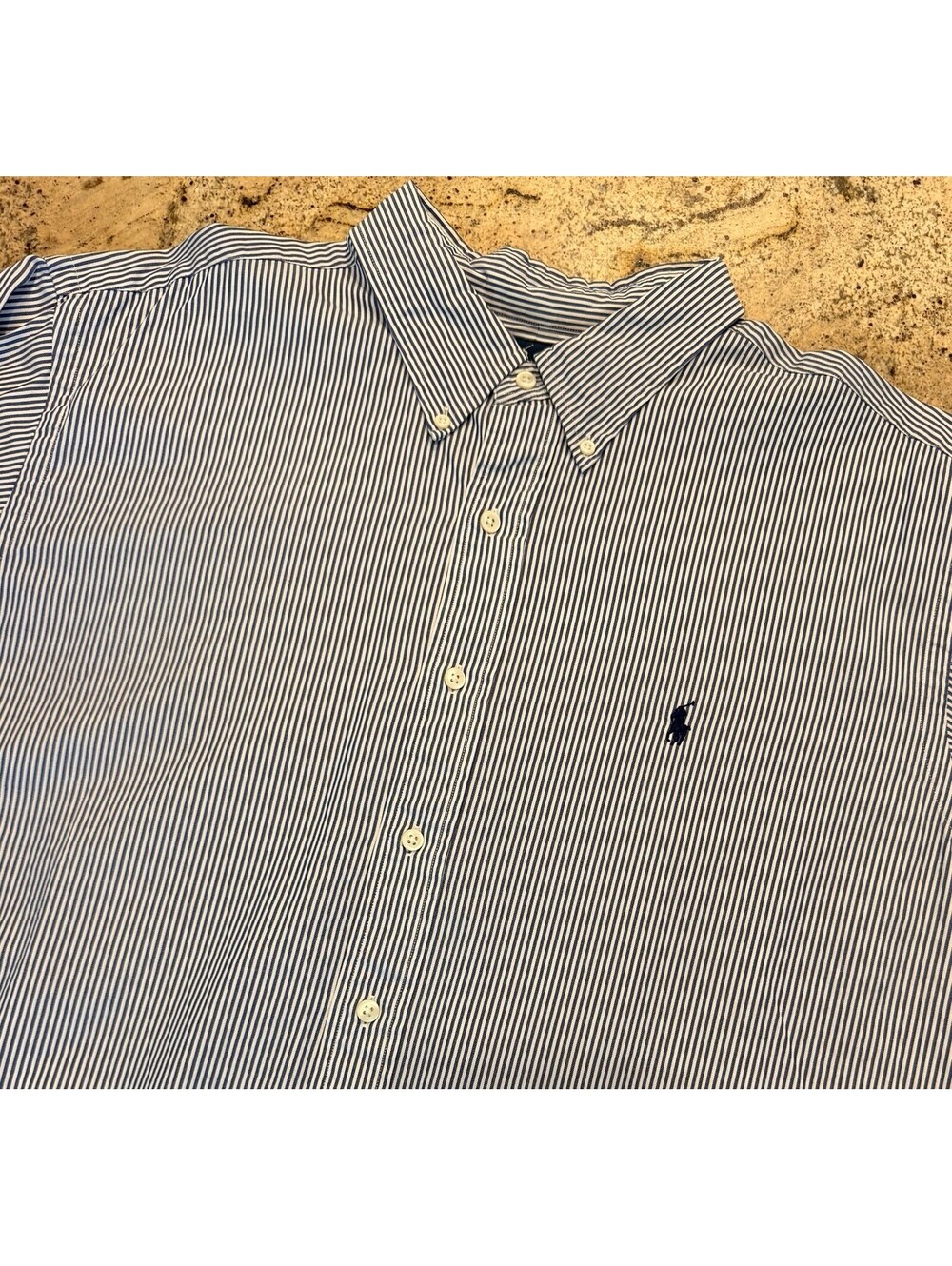 Ralph Lauren Mens 2XL Classic Fit Blue White Stripe L/S Button-Down Cotton Shirt